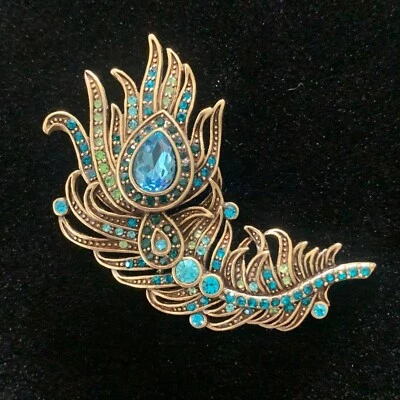 Брошь Heidi Daus Crystal Feather Pin сине-зеленые камни коллекционное издание 2,3 дюйма - Изображение 1 из 4