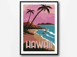 Hawaii travel poster, Hawaii retro wall print, Hawaii vintage travel print 5 - Picture 1 of 9