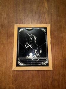 Unicorn Pyramid Carnival Bar Mirror Wood Frame Wall Decor Vintage 1980s - Picture 1 of 8