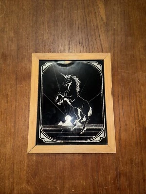 Unicorn Pyramid Carnival Bar Mirror Wood Frame Wall Decor Vintage 1980s - Image 1 of 4