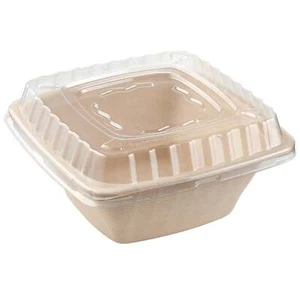 Tazones cuadrados desechables de 42 oz caña de azúcar compostable microondas con tapas de cúpula - Imagen 1 de 4