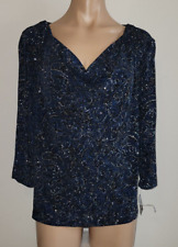 Alex Evenings NWT Macy's 2X Black Glitter Floral Cowl Neck 3/4 Sleeve Blouse Top