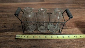 Rusty Chicken Wire Basket w/ 3 Small Vintage Reproduction Milk Bottles - Picture 1 of 5