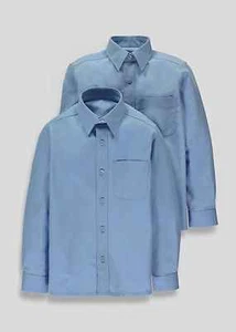 Boys 2 Pack Blue Long Sleeve School Shirts  3-16 Years Shirt Easy Iron - Picture 1 of 1