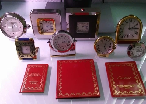 *** Cartier Cushion  Alarm / Desk Clock Chocolate / Crocodile / *** Cover
