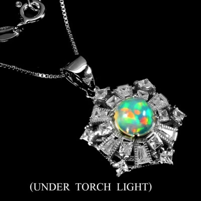 925 Argento Sterling Rotondo Opale di Fuoco 7mm Finto Cz Collana 40.6cm - Immagine 1 di 4