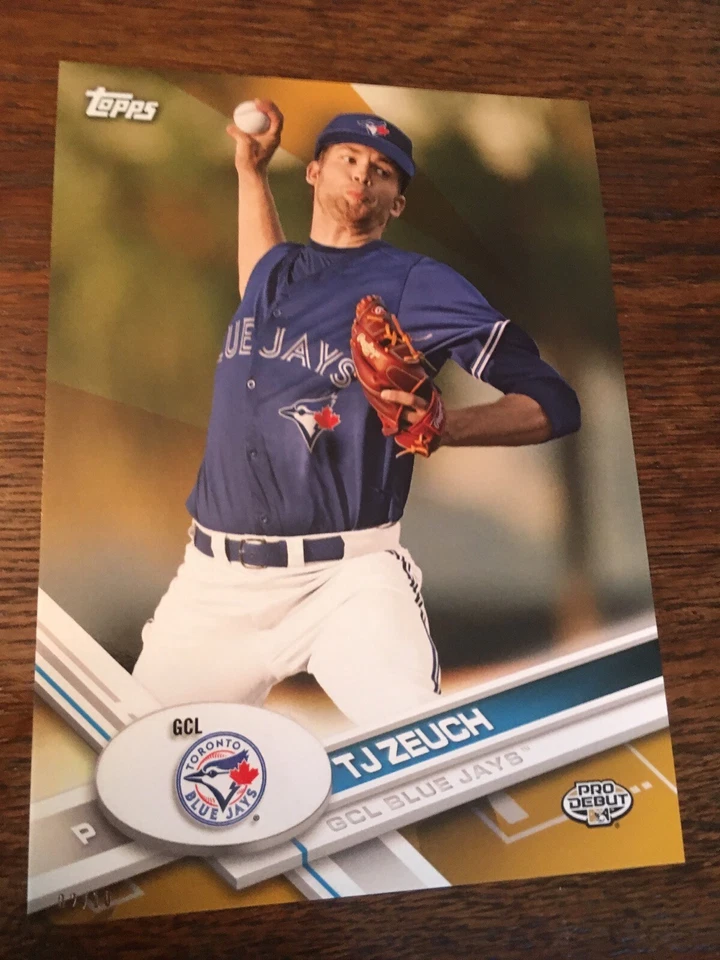2017 Topps Pro Debut Jumbo 5x7 T.J. TJ Zeuch Blue Jays 56 #'d 02/10 Gold - Image 1 of 1