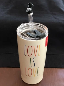 "LOVE IS LOVE" REGENBOGEN ISOLIERTER EDELSTAHLBECHER MIT STROHHALM, RAE DUNN - Bild 1 von 2