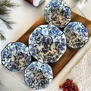 Juego De Colección De 5 Cuencos Nantucket Diseño Paisley Azul Y Blanco Estilo Provincial Francés - Imagen 1 de 14