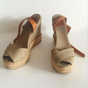 Tory Burch Florian Ankle Strap Platform Espadrille Wedge Jute Heels Size 9B US - Picture 1 of 12
