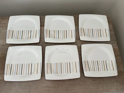 Royal Fina China Ultrastrong Plates Set Of 6 Cinnamon Pattern Stripes MCM 6.25”  - Image 1 of 4