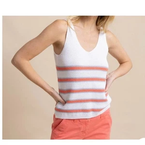 Southern Tide Alli gestreifter Damenpullover Tanktop Größe Large weiß koralle - Bild 1 von 4