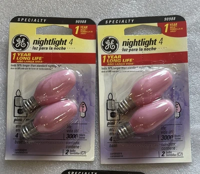 GE 4W C7 Soft Pink Nightlight / Christmas Bulbs * 2-Packs * 4-Bulbs # 26222 *NEW - Image 1 of 3