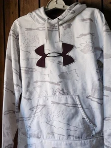 Under Armour Hoodie Mens Large White Gray Camo ColdGear Loose Fit Pullover D25 - Picture 1 of 7