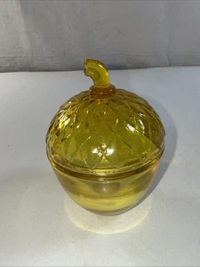 Vintage Yellow Glass Acorn Two Piece Candy Dish Bowl w/ Lid 5” - Picture 1 of 8