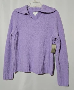 Studio Works Boucle Knit Lilac Purple Collared V-Neck Pullover Sweater Wmns L - Picture 1 of 6