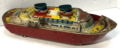 Vintage 1940s Wyandotte Toys S.S. AMÉRICA Navio Ocean Liner Barco Estanho Litho *Áspero - Imagem 1 de 4