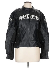 $490 RARE Armored Leather Motorcycle Jacket TROTTLE HEAD Women L Riding Racing - Picture 1 of 13