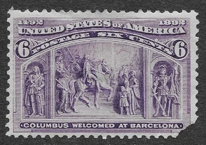 MMK Philatelie: US Scott #235 unbenutzt Klappfehler Columbian 6c lila SCV 50 $ - Bild 1 von 2