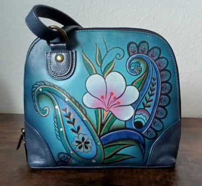 Bolsa ou bolsa de couro pintada à mão Anna by Anuschka, com etiquetas - Imagem 1 de 4