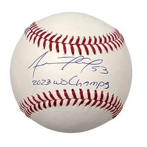 Adolis Garcia Autografiado Texas Rangers MLB Béisbol con 2023 WS Champs Beckett - Imagen 1 de 1