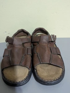 GBX Men's Size 9M Open Toe Brown Leather Sandals, Memory Foam. - Picture 1 of 10