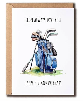 Tarjeta de felicitación de golf 6 aniversario - 5 x 7 pulgadas Foto 1 de 2