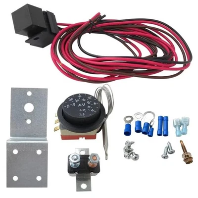 Ventola Radiatore Elettrica 12V Termostato Controllo Relè Kit Cavi Universale - Immagine 1 di 4