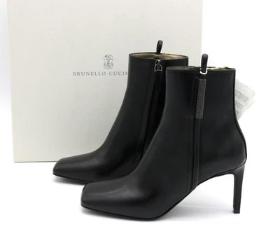 Brunello Cucinelli Monili Negro Cuentas Cuero Tacón Botín Zapato Nuevo en Caja $1895 35.5 Foto 1 de 4