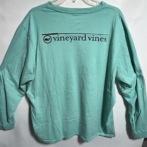 Vineyard Vines XL Green Long Sleeve Shirt with Fishing Rod On Back & Pocket