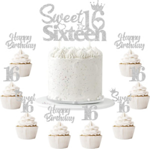 25 Pack 16th Birthday Cake Decorations, Sweet 16 Sixteen Cake Topper, Happy Birt
