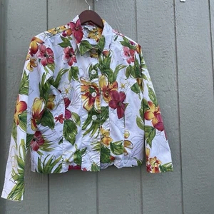 Coldwater CreekJacket Womens PL Tropical Floral Pattern Button Long Sleeve Boho  - Picture 1 of 12