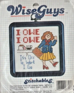 "I OWE" - Counted Cross Stitch Kit w/ Frame - WISE GUYS by Dimensions (4x4 in) - Picture 1 of 2