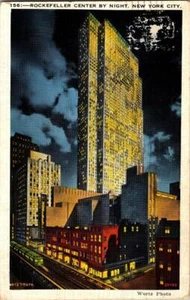 Rockefeller Center At Night New York City RCA Building Art Deco 1930's Image - Picture 1 of 1