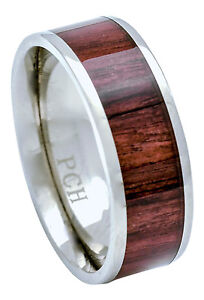 Men's Classic Koa Wood Titanium Ring, 8mm Wide Comfort Fit Wedding Band