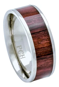 Men's Classic Koa Wood Titanium Ring, 8mm Wide Comfort Fit Wedding Band - Picture 1 of 3