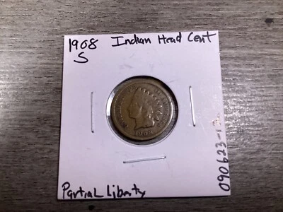 1908 S Indian Head Penny Key Date with Partial Liberty 090623 12ik - Image 1 of 4