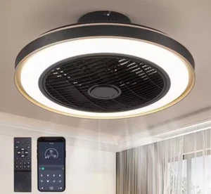 🔥ANTOINE20 in. Indoor Black Caged Enclosed Ceiling Fan/ LED Light Modern Fan - Picture 1 of 11