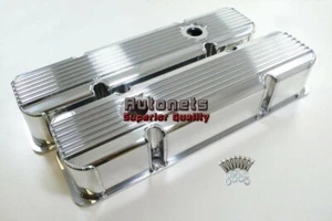 SBC Polish Fabricated Finned Aluminum 283 305 327 350 400 Valve Cover SmallBlock - Picture 1 of 3