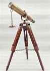 12" Brass Antique Finish Spyglass Telescope With Adjustable Wooden Tripod Stand
