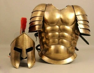 Muscle Jacket Spartan Helmet Armor Suit Brass Medieval Greek Halloween Costumes - Picture 1 of 6