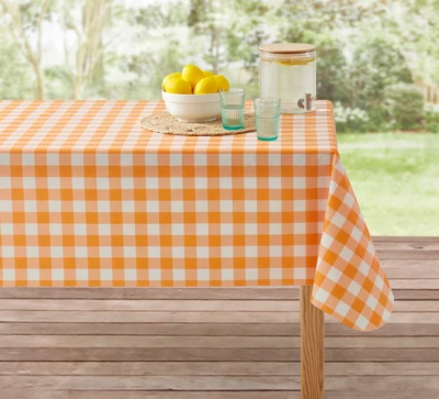 Mainstays 60x84" PEVA Rectangular Tablecloth - Orange Gingham - Image 1 of 3
