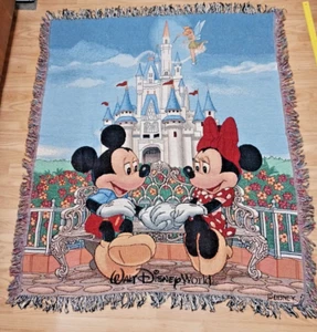 Walt Disney World Woven Throw Blanket Tapestry Mickey Minnie Tinkerbell 50X60 - Picture 1 of 14
