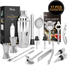 RATEL Set Da 17 Pezzi Kit Cocktail + 1 Libro Cocktail & Shaker in Acciaio 750 ML