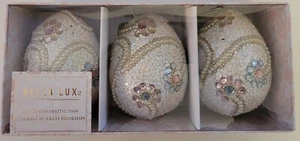 Bella Lux Set Of 3 Decorative Easter Eggs Encrusted Pearls Jeweled Decoration - Picture 1 of 11