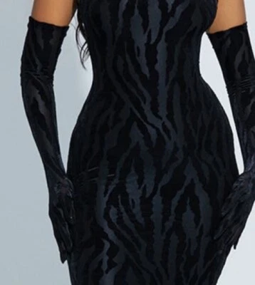 NAKED WARDROBE OH SO WILD LONG TIGER PRINT VELVET GLOVES BLACK OS NWT - Image 1 of 4