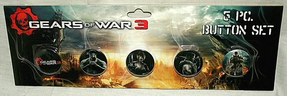 Gears Of War 3 NECA 5 Pin / Button Set New NOS Sealed MOC 2011  - Image 1 of 4