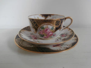 ANTIQUE SPODE COPELANDS TEA CUP, SAUCER AND TEA PLATE TRIO SET PINK ROSES GOLD - Picture 1 of 24
