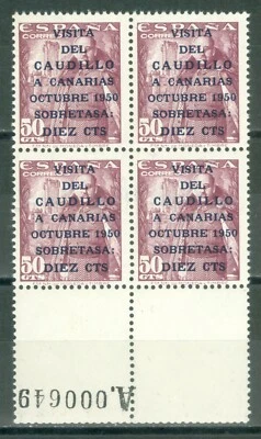 ESPAÑA 1951 - ED. 1088**- VISITA CAUDILLO A CANARIAS - BLOQUE DE 4 SELLOS - MNH - Imagen 1 de 2