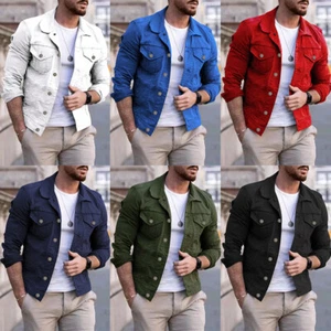 Multi-pocket Denim Jacket Denim Workwear Jacket Tops Coat Spring Autumn Men Slim - Picture 1 of 25